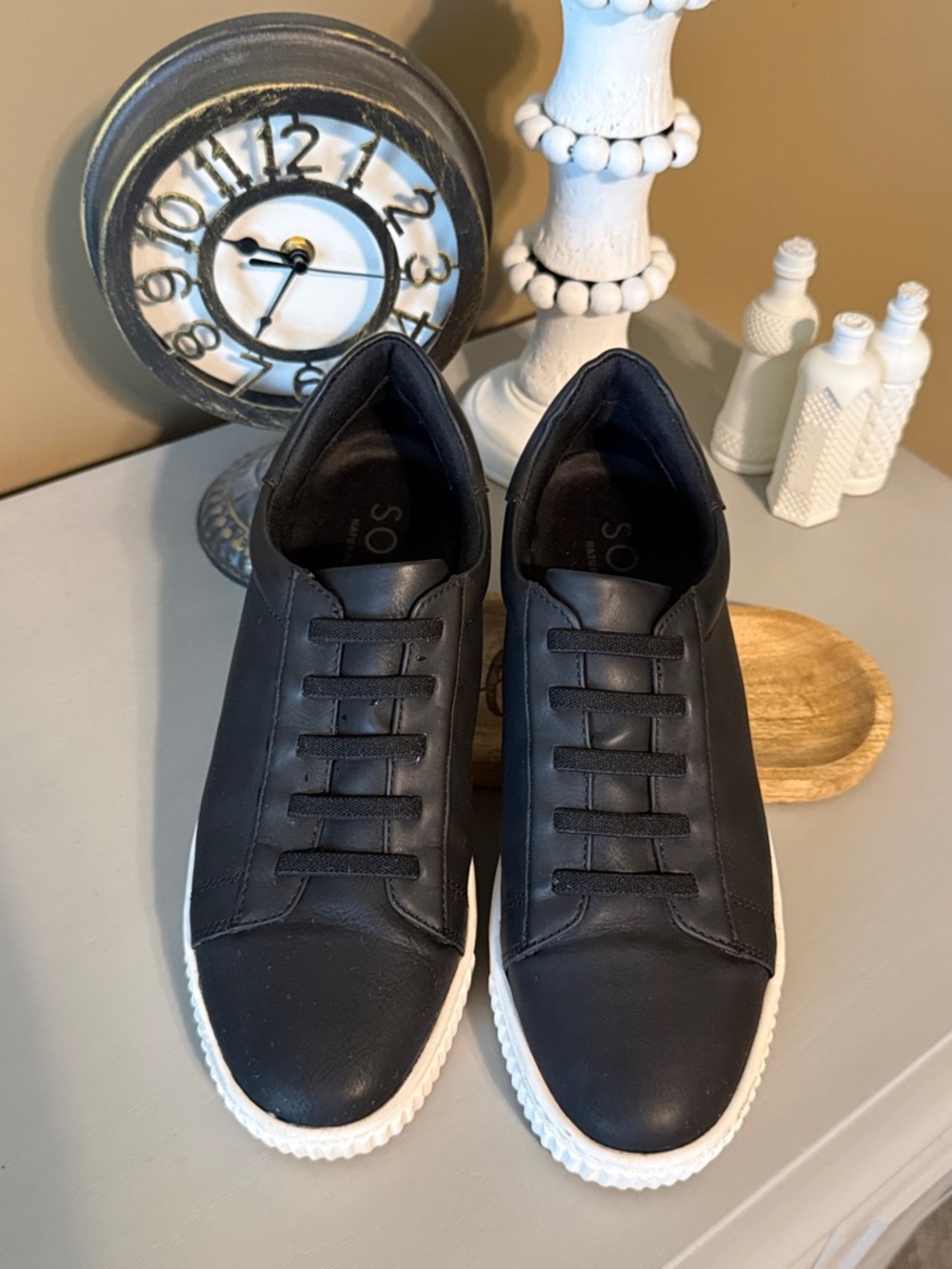 SOUL Naturalizer Black Leather Sneakers with White Sole